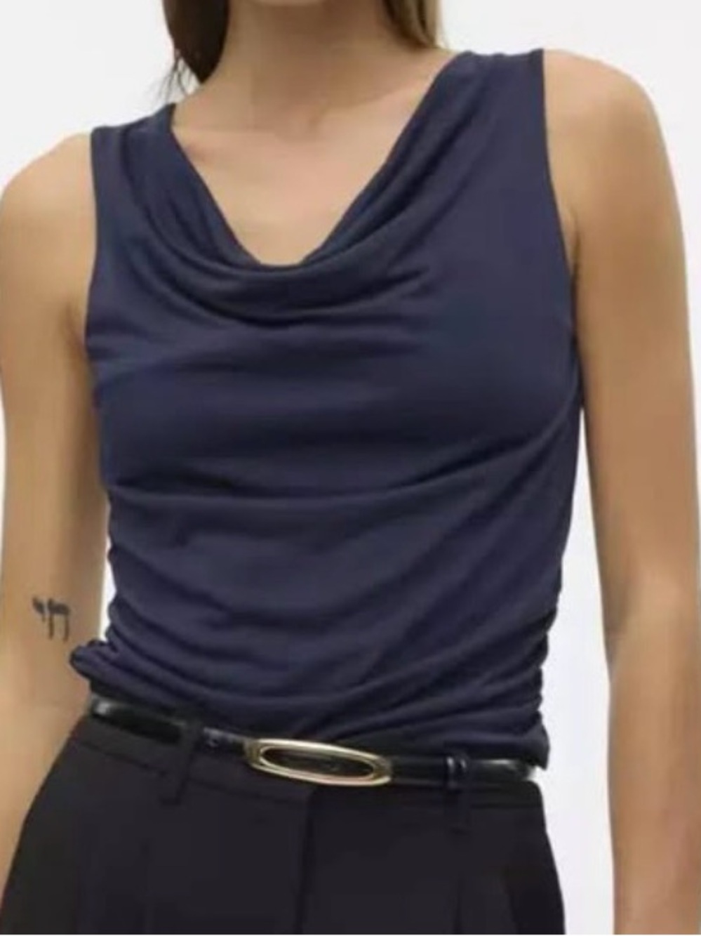 Sleeveless Navy Cowl Neck Women's Top